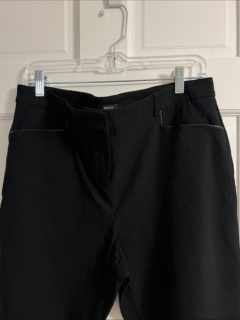 Style & Co Stretch Black Pants with Faux Leather Pocket Trim